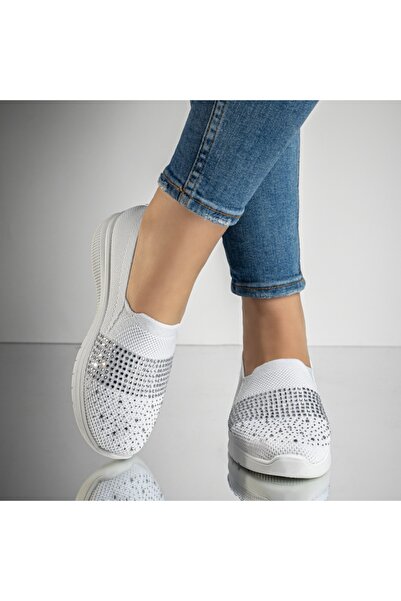 Modlet.ro Γυναικείες λευκές αθλητικές Εσπαντρίγιες με διακοσμητικές πέτρες MO...