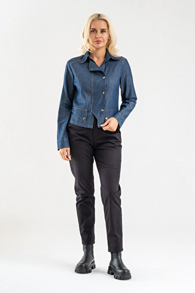 Bold & Young Women's Blue Buttoned Pocket Jean Shirt