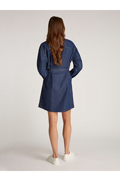 Calvin Klein Women Blue Lyocell Belted Denim Shirt Dress