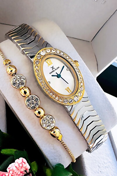Daniel Klein Original Oval Case Women's Wristwatch, Waterproof Gold Silver Steel Band - Bracelet Gift Dkby2051C4