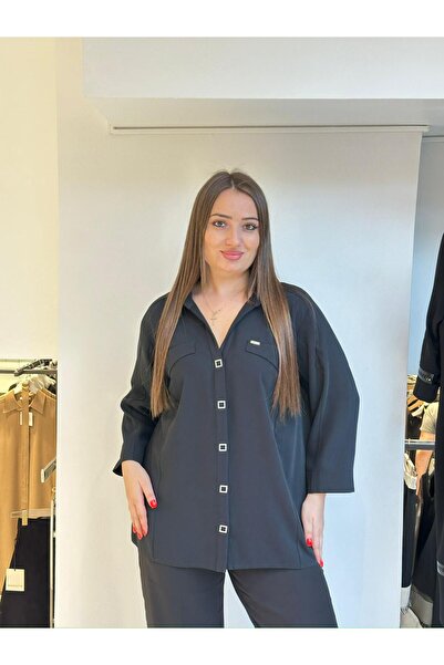 DE WHITES Plus Size Bluz with Pocket and Sleeve Detail