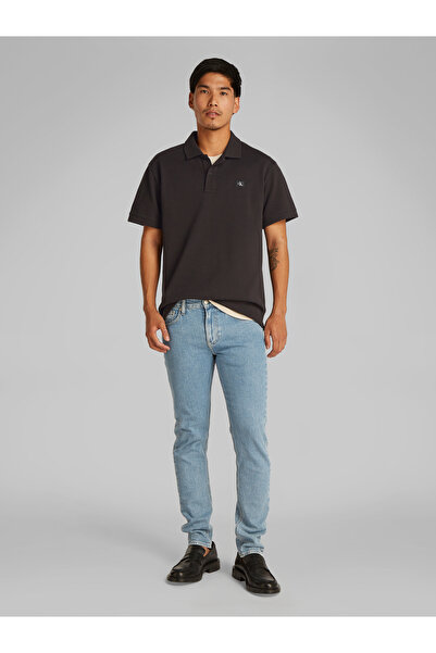 Calvin Klein Men Black Short Sleeve Woven Label Polo T-Shirt