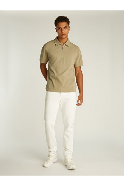 Calvin Klein Men Tree House Short Sleeve Logo Tape Zipper Neck Polo T-Shirt