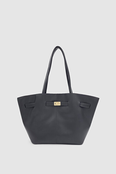 Wuclo Ferny Belt, Buckle and Stitching Detailed Arm and Shoulder Bag Black
