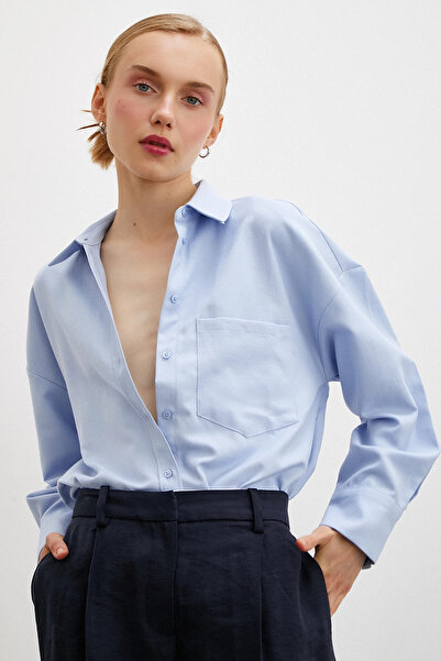 TRENDQUEL قميص كلاسيكي باللون الأزرق الجليدي