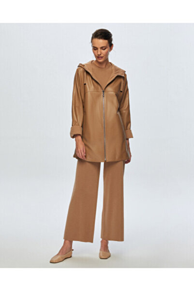 MISS DALIDA T24K-8006 Triko Astarlı Deri Ceket CAMEL