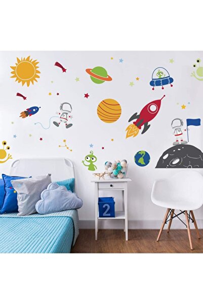 Al Raied ملصقات حائط للفضاء الخارجي، كواكب، صواريخ، سفن فضاء، روبوت، كائنات فضائية، ورواد فضاء، ملصقات حائط للأطفال، مناسبة للحضانة