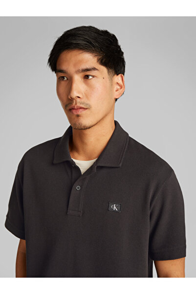 Calvin Klein Men Black Short Sleeve Woven Label Polo T-Shirt