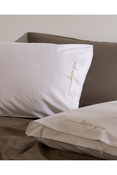 Madame Coco Coeur 100% Cotton 2-Piece Pillowcase - White/Beige