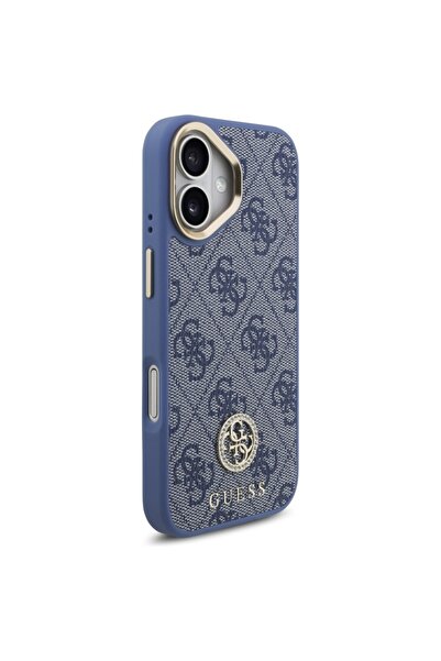 Guess Carcasă pentru iPhone 17, 4G Strass Logo cu curea mare, buton metalic, MagSafe, protecție subțire, albastră