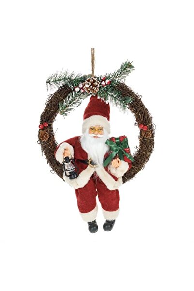 OEM Coronita Decorativa din Lemn cu Mos Craciun Felinar & Cadouri Ø30cm Ideal De Craciun Acasa