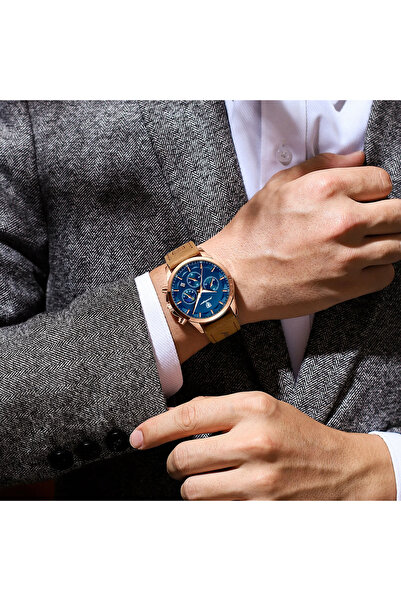 POEDAGAR Ανδρικό Ρολόι Quartz με Φωτεινούς Δείκτες Δέρματος Αναλογικό Επαγγελματικό Καφέ