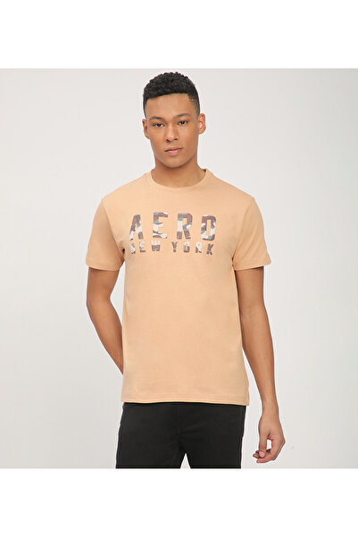 Aeropostale تي شيرت رجالي بني برسومات هوائية