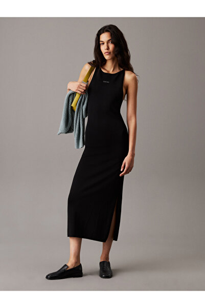 Calvin Klein Women Black Slim Knit Racerback Midi Dress
