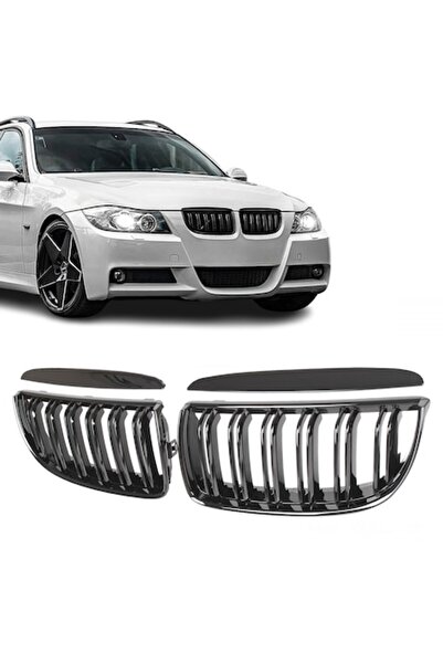 AutoUp Grile duble BMW Seria 3 E90 E91, 2004-2009, Negru lucios, Set 1 buc stanga + 1 buc dreapta