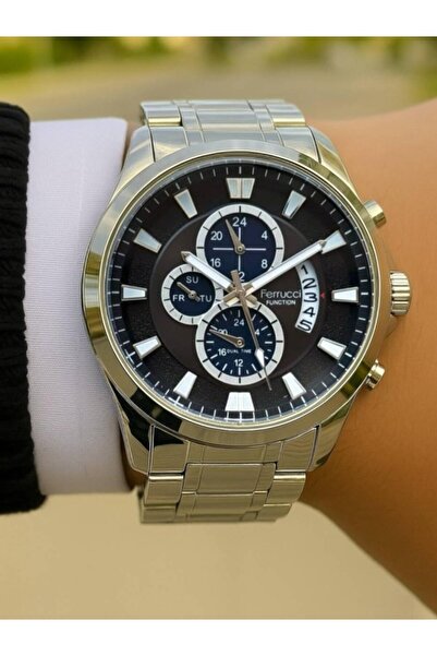 Ferrucci ساعة يد رجالية – مزودة بتقويم ومتعددة الوظائف – سوار فولاذي – ضمان ل...