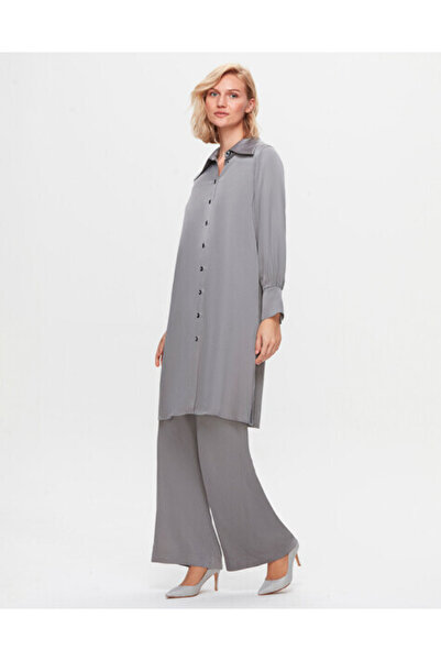 MISS DALIDA T25K-3000 Erkek Yaka Uzun Cupro Gömlek GREY