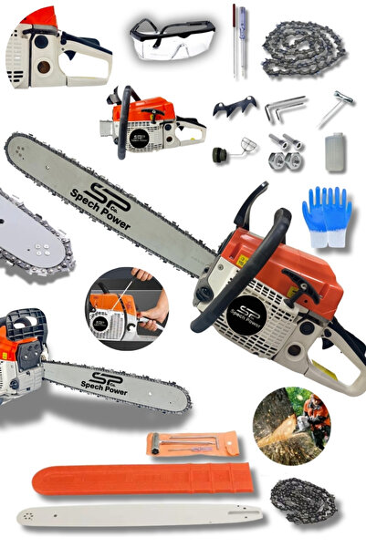 Spech Power Benzinli Ağaç Motoru 2,1 HP Zincirli Ağaç Odun Kesme Motoru Eldiv...