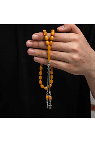 ECOME خرز صلاة عنبر مجعد بشرابة فضية