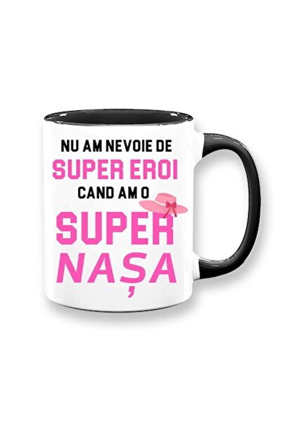 OEM Cană personalizată cu mesaj: „Super nașă”, Betaprint, model roz, albă cu ...