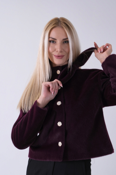 Feminist Omuz Fiyonk Detaylı Düğme Kapamalı Kaşe Ceket Mor 41630060