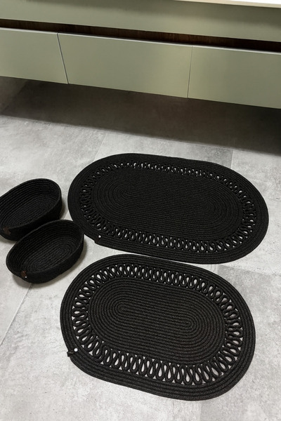 MaVaux Набір для ванної кімнати Terra з 4 предметами – 2 овальні килимки та 2 овальні кошики, натуральне плетіння з мотузки, ручна робота – преміум-клас