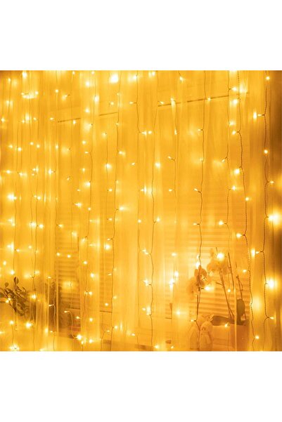 Optim Solution Cortină luminoasă tip șnur 300 LED-uri, 3x3m, interior, cu telecomandă, alb cald (galben)