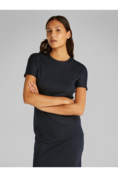 Calvin Klein Women Black Liquid Touch Crew Neck Slim T-Shirt Dress