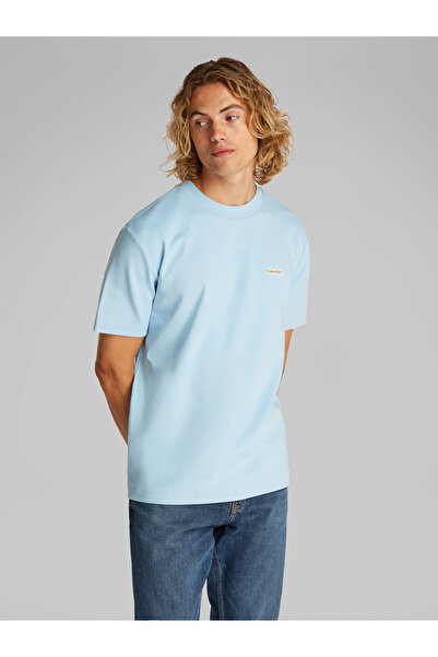 Calvin Klein Men Blue Bell Cotton Stretch Badge Crew Neck T-shirt