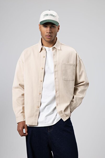 VAMOSCLO Oversize Gabardine Shirt Jacket Beige