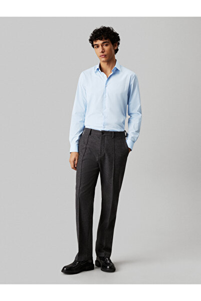 Calvin Klein Men Calm Blue Long Sleeve Poplin Stretch Regular Fit Shirt