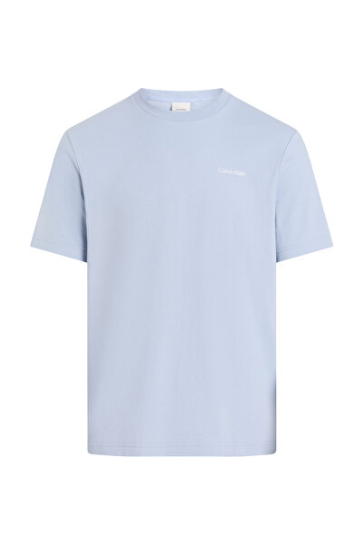 Calvin Klein Men Zen Blue Micro Logo Cotton Interlock Crew Neck T-Shirt