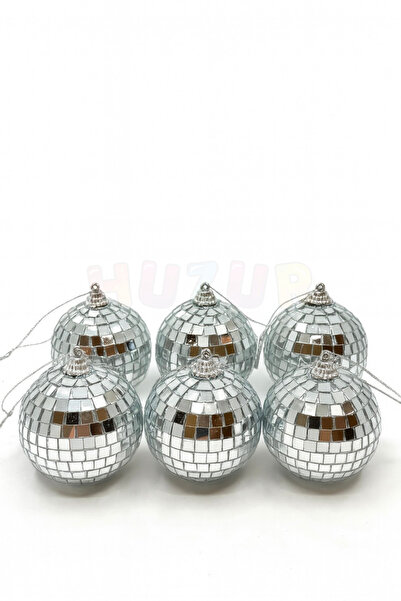 Huzur Party Store Αξεσουάρ για πάρτι με διακοσμητικό δέντρο 5 εκ. 6 τεμάχια ασημένια διακοσμητικά στολίδια χριστουγεννιάτικου δέντρου με λαμπερό λάμψη
