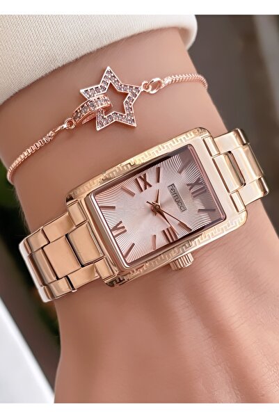 Ferrucci Women's Wristwatch Rose Gold Rectangular Case Steel Band – Stylish and Gift Boxed Model