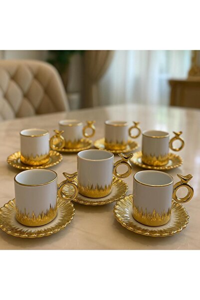 Lora Gold Plated 6 Person Porcelain Coffee Cup Set