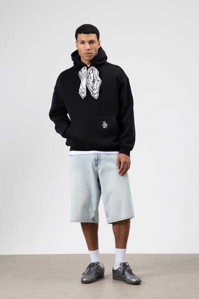 VAMOSCLO Oversize Scarf Detailed Hooded Sweatshirt Black