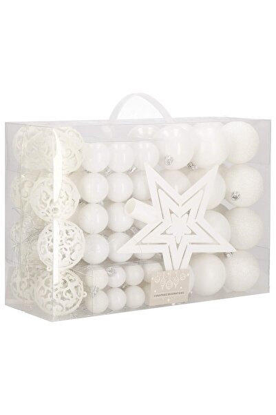 SERSIMO Set globuri și decorațiuni de Crăciun, 100 piese, diferite dimensiuni cu stea, alb