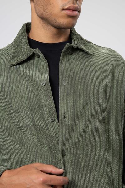 VAMOSCLO Oversize Textured Shirt Khaki
