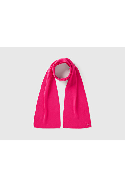 Benetton Children's Pink Wool and Viscose Blend Scarf with Logo Embroidery