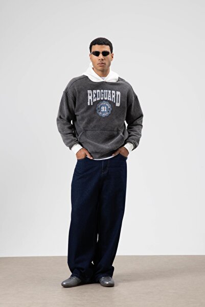 VAMOSCLO Oversize Baskılı Kapüşonlu Sweatshirt Siyah