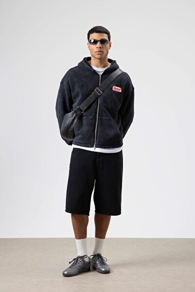 VAMOSCLO oversized Φούτερ με φερμουάρ με κουκούλα Μαύρο