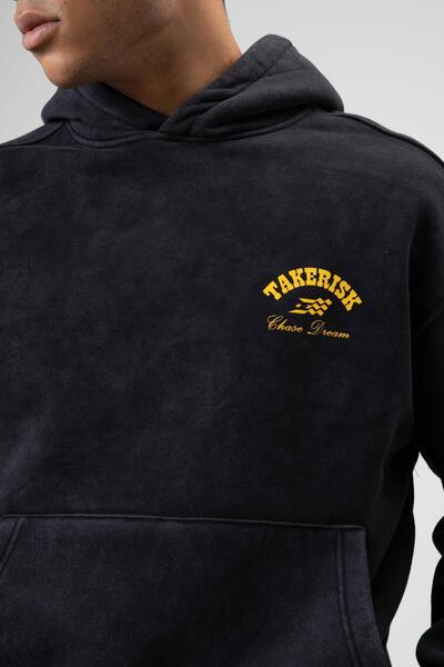 VAMOSCLO Oversize Washed Boxy Fit Hooded Sweatshirt Black