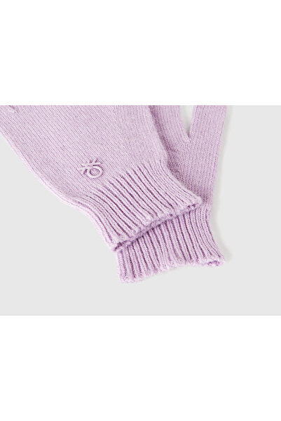 United Colors of Benetton Children's Lilac Wool and Viscose Blend Gloves with Logo Embroidery