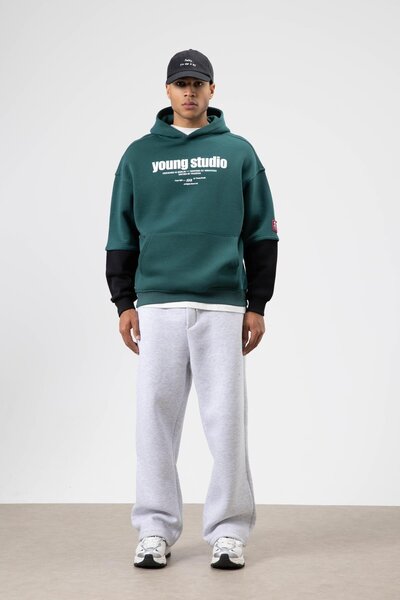 VAMOSCLO Oversize Baskılı Kapüşonlu Sweatshirt Nefti