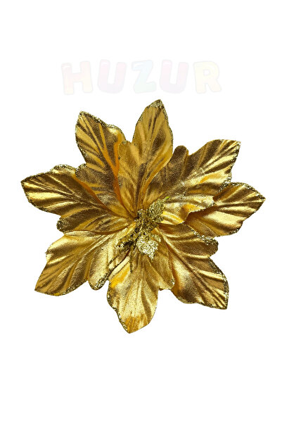 Huzur Party Store Chrome Effect Gold Horse Flower 22 cm Shiny Looking Glittery Christmas Pine Tree New Year Artificial Flower
