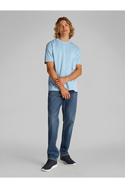 Calvin Klein Men Blue Bell Cotton Stretch Badge Crew Neck T-shirt