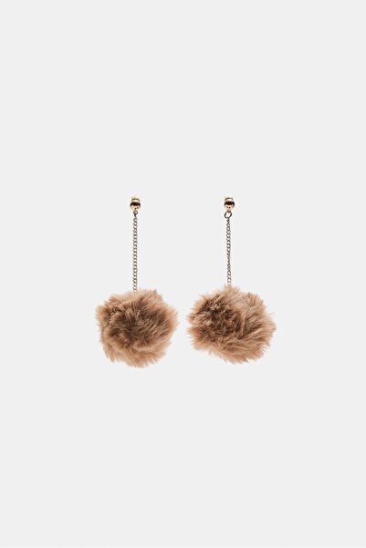 Stradivarius Chain earrings with faux fur pompom