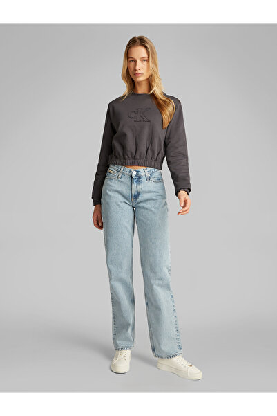Calvin Klein Women Boulevard Logo Appliqued Cropped Crew Neck Sweatshirt