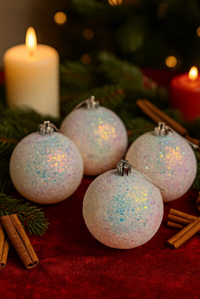 Huzur Party Store Σετ 4 τεμαχίων 10 εκ. Ολόγραμμα Χριστουγεννιάτικο Πεύκο Μπάλα Πολυτελές Λαμπερό Μοντέρνο Διακοσμητικό Σετ Πρωτοχρονιάτικο Στολίδι