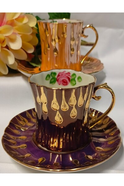 BY.RAYKA PORSELEN El Dekor Mum Porselen El Boyama 2-Piece Coffee Cup Set (No ...